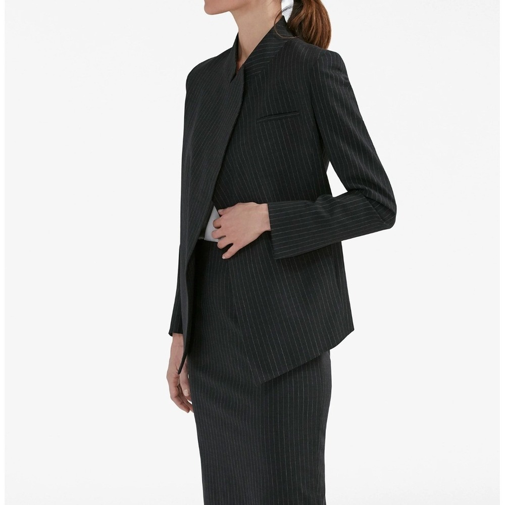MM.LaFleur Pinstripe Skirt Suit Set 8 Charcoal Grey Wool Career Workwear Office - Picture 3 of 14